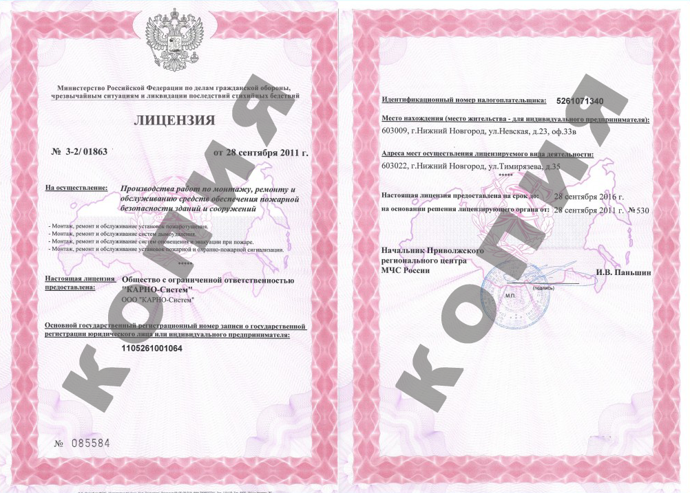 Лицензия МЧС. Образец Лицензия МЧС. Образец